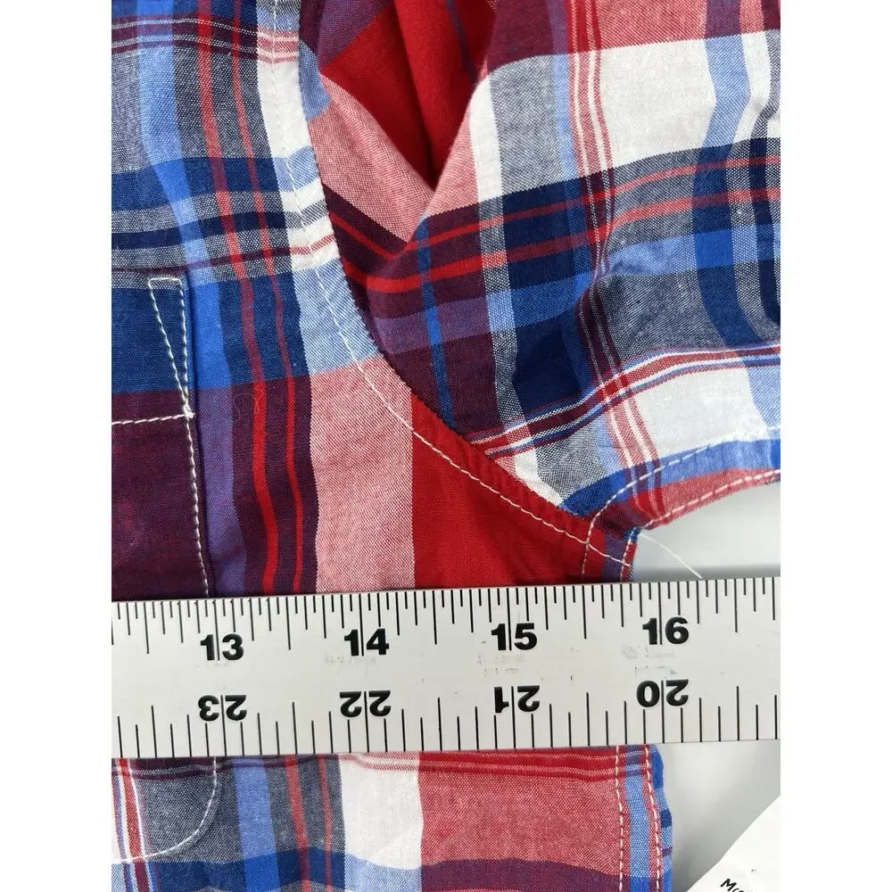 Old Navy Plaid Flannel Shirt Youth Boys Medium Blue Red White Classic Dressy New